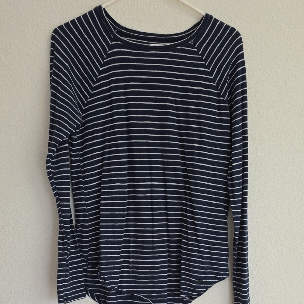Hollister Navy and White Striped Long Sleeve Shirt